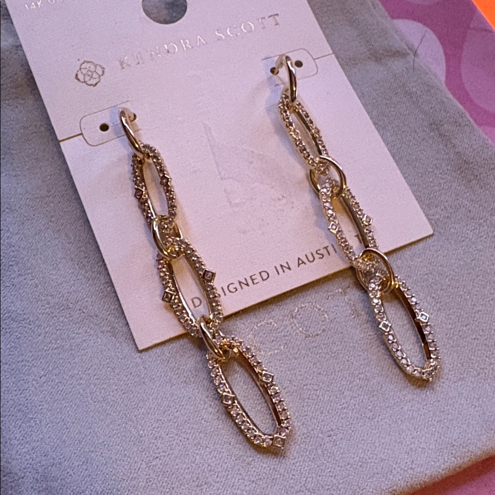 Kendra Scott Gold and CZ Stone Drop earrings new - Picture 5 of 7